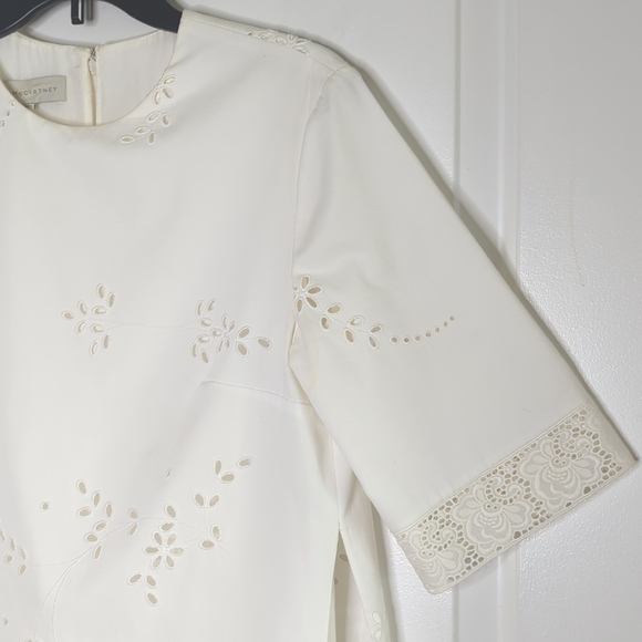 Stella McCartney Lace Eyelet Crew Neck Cotton Shift Mini Dress White 42 US 8 - Picture 4 of 17